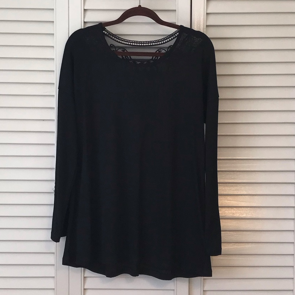 Simply Noelle Black Long Sleeve Top with Lace Accents